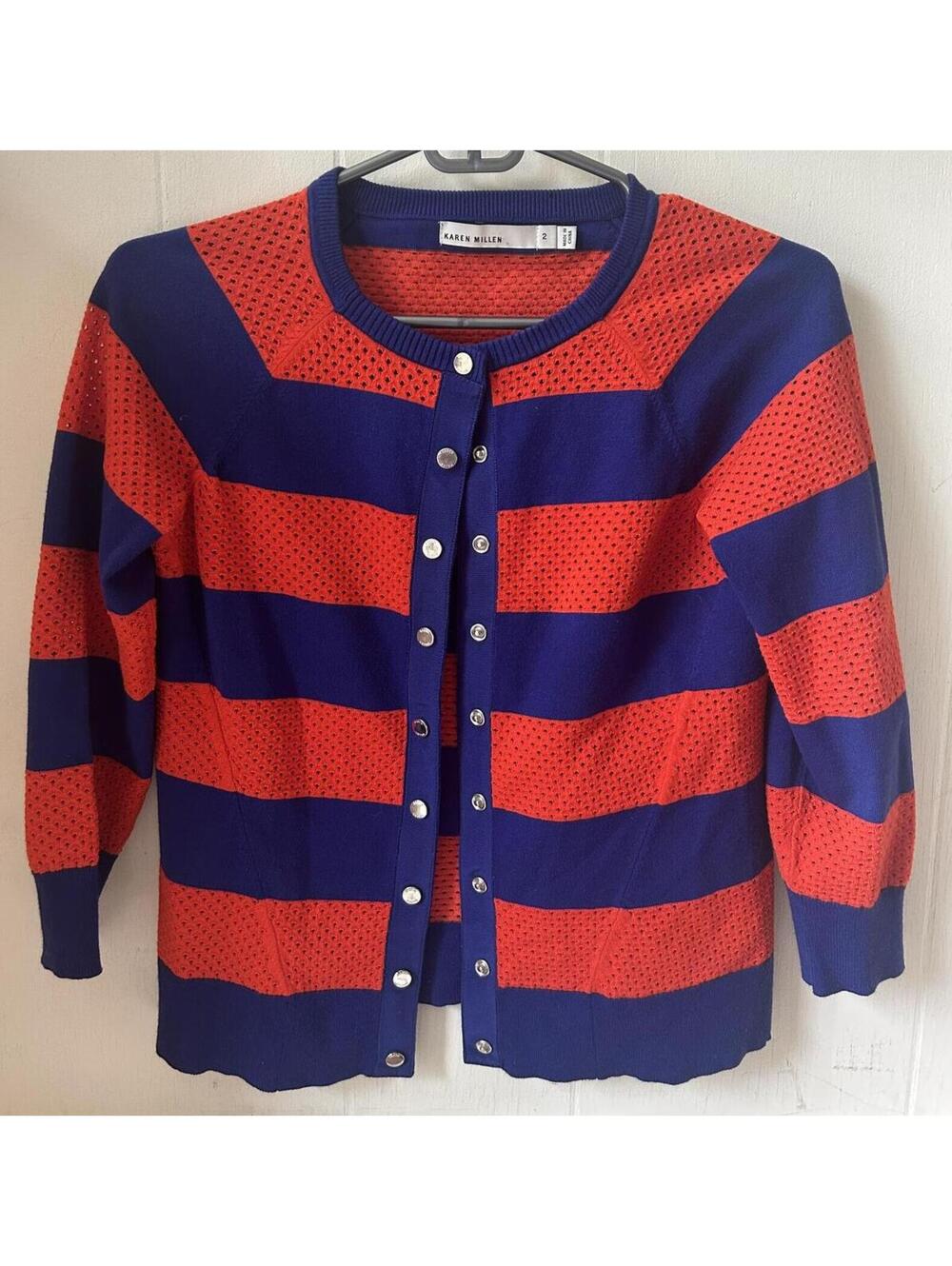 Karen Millen Striped Button-Up Cardigan Sweater Size 2